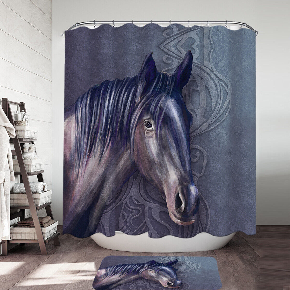 Purple Hair Horse Shower Curtain Art Painting Animal Bathroom Decor