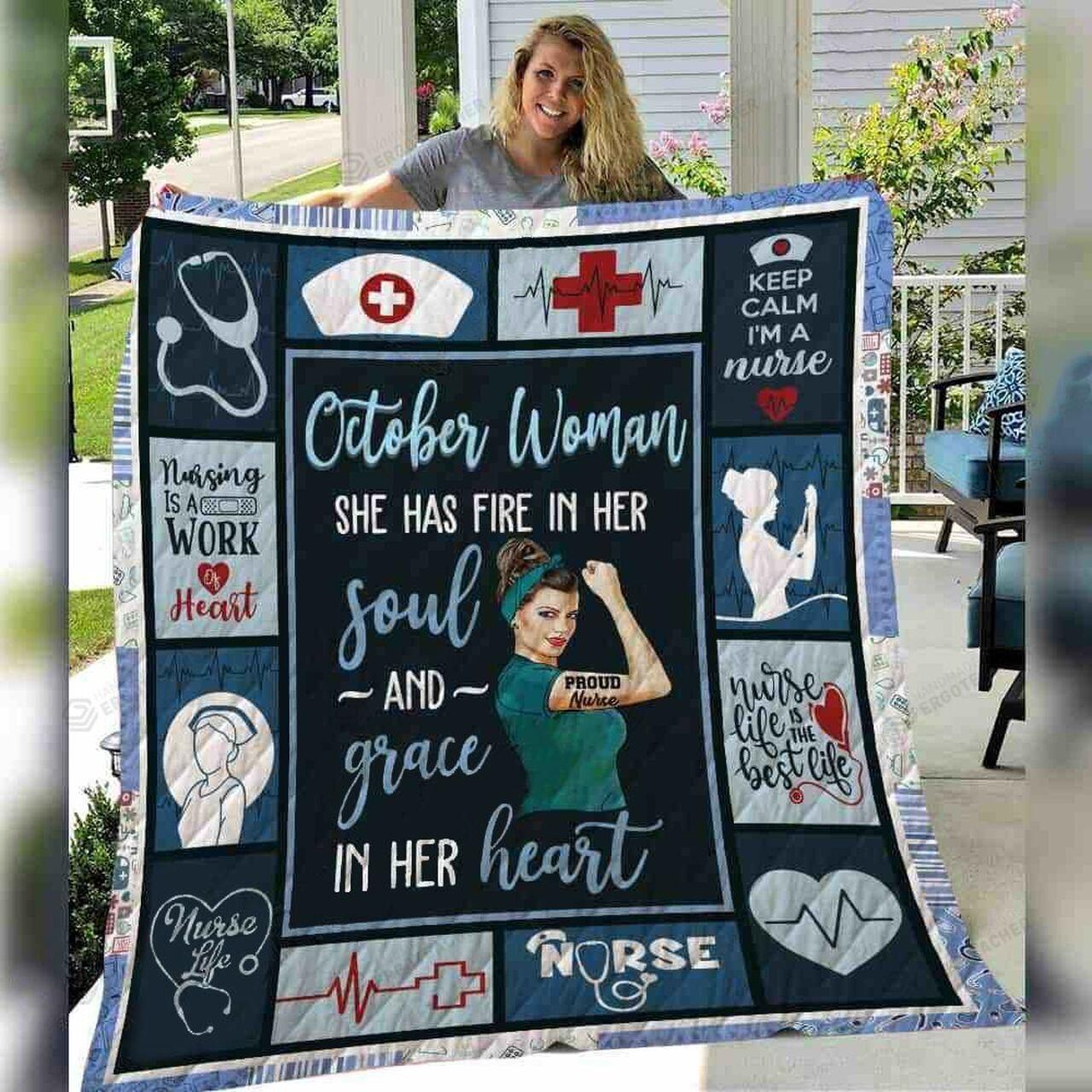 onalized October e She Fire In Houl And Grace In Her Heart Quilt Blanket Greattomized Blanket G For Birthday C Thgiving
