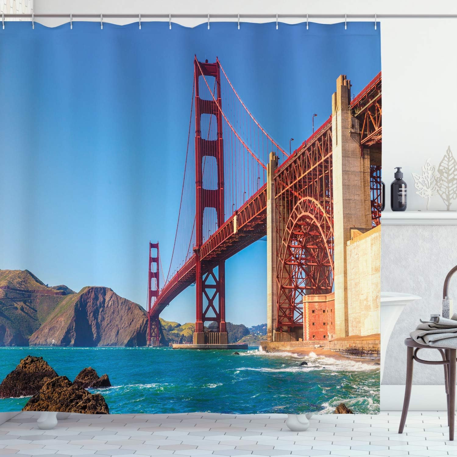 Sf Golden Gate Bridge Shower Curtain, Marshall Beach In California Usa Shore, Travel Bathroom Decor