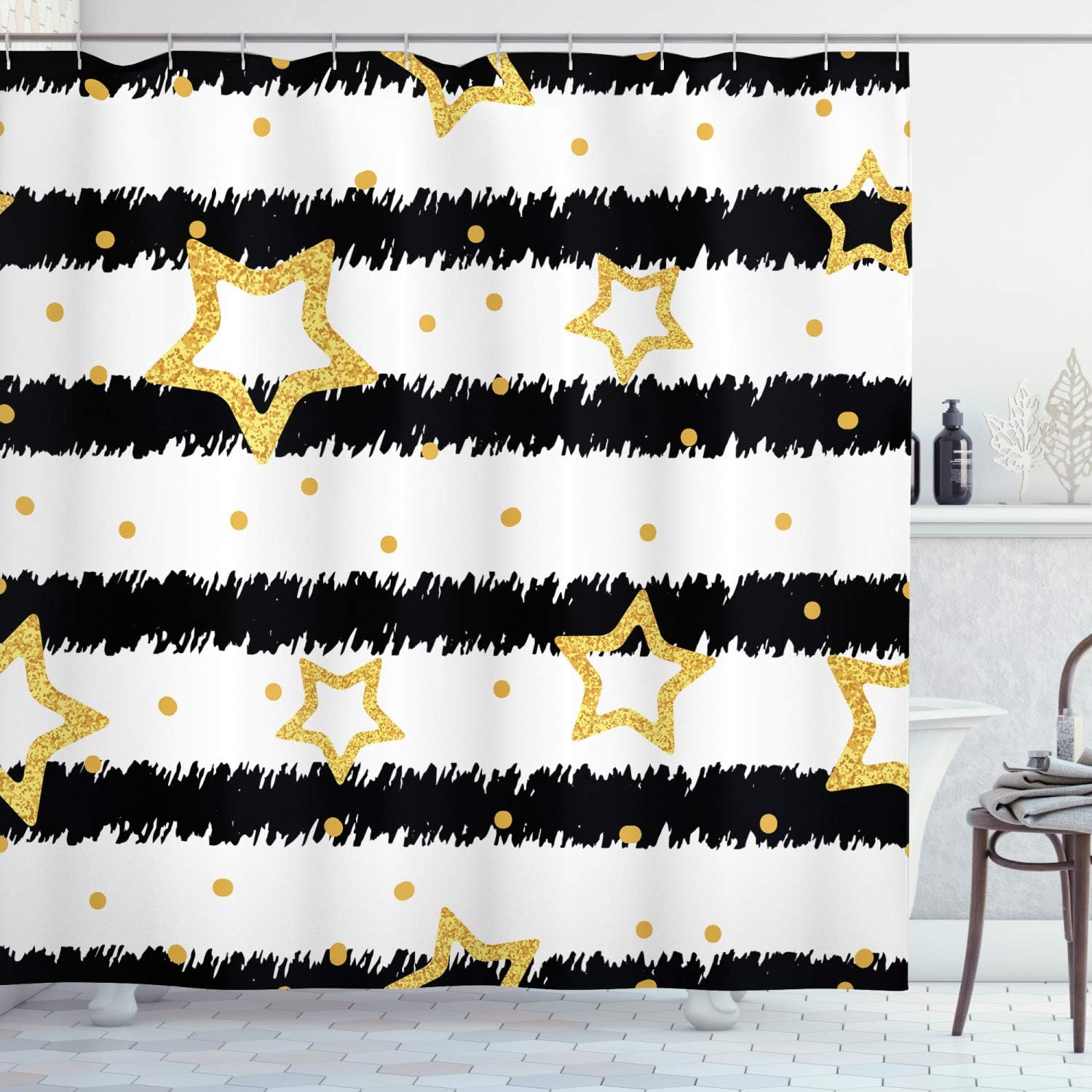 Sports Theme Star Shower Curtain, Celebration Party Bathroom Curtain
