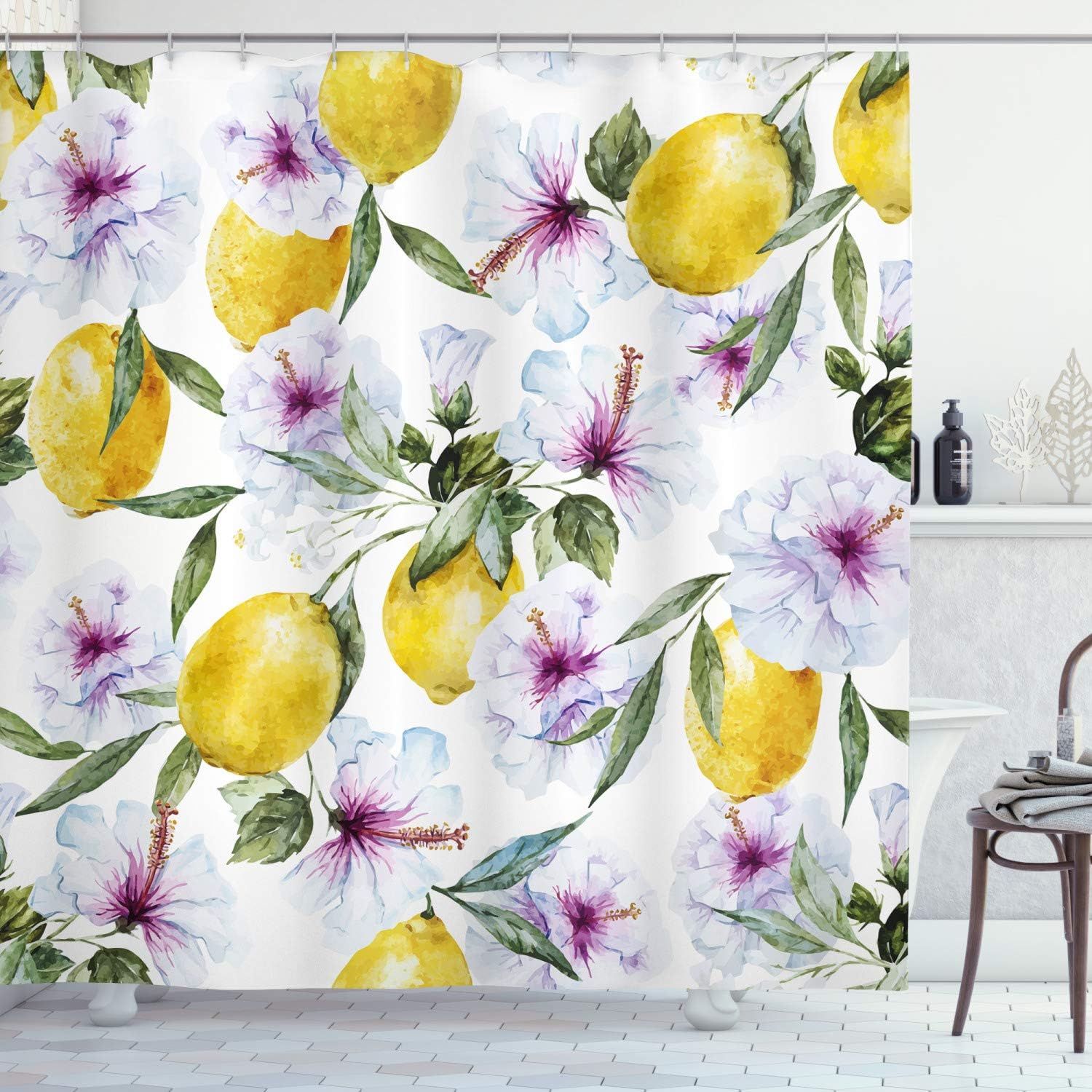 Home Decor Spring Shower Curtain, Flowers And Lemons Bathroom Curtain