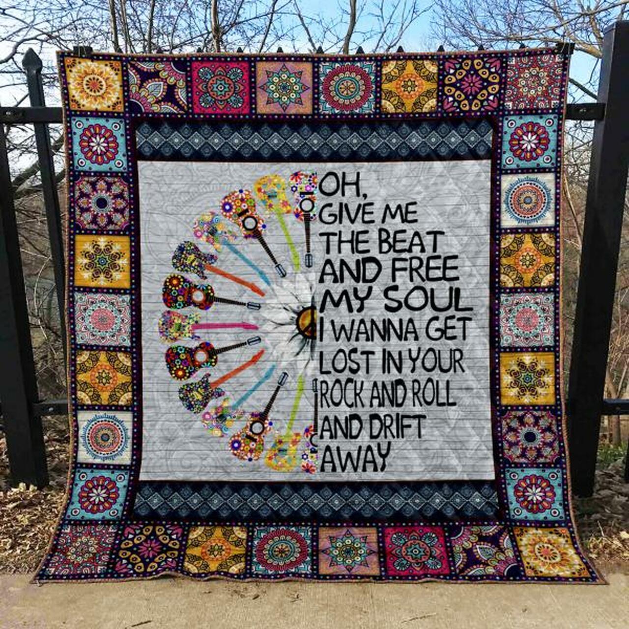 Hippie Guitar Quilt Blanket Quilt