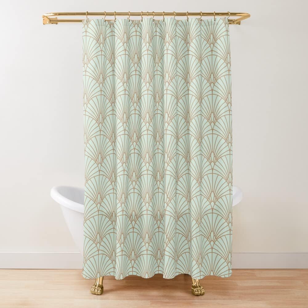 Geometric Fan Pattern Shower Curtain Art Deco Elegant Design Bathroom Decor