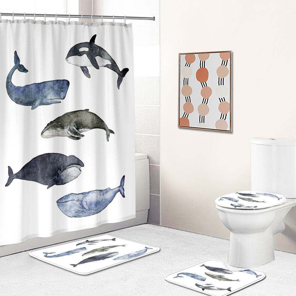 Cartoon Whales Shower Curtain Animal Print Bathroom Decor