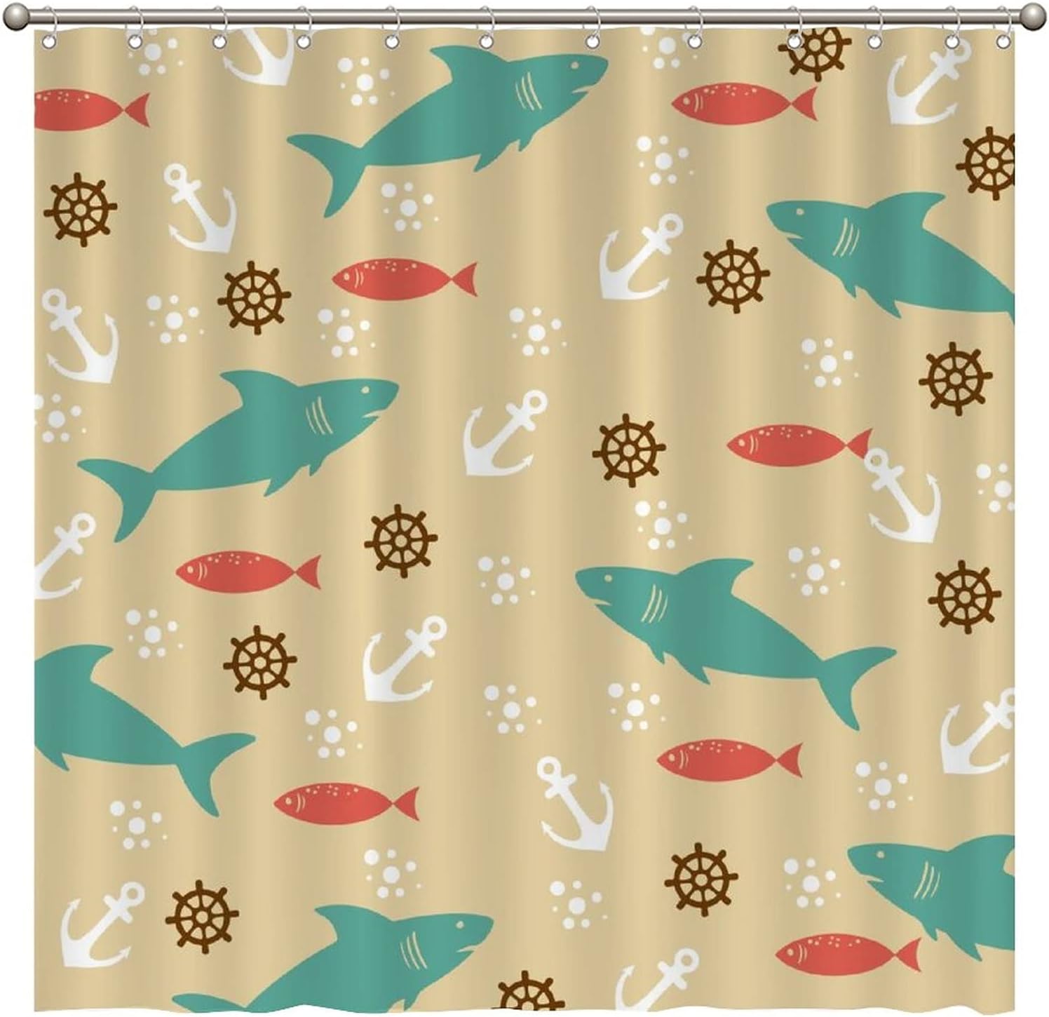 Ocean Sharks Fishes Shower Curtain Featuring Anchor By Aroggeld Perfect For Bathroom Decor
