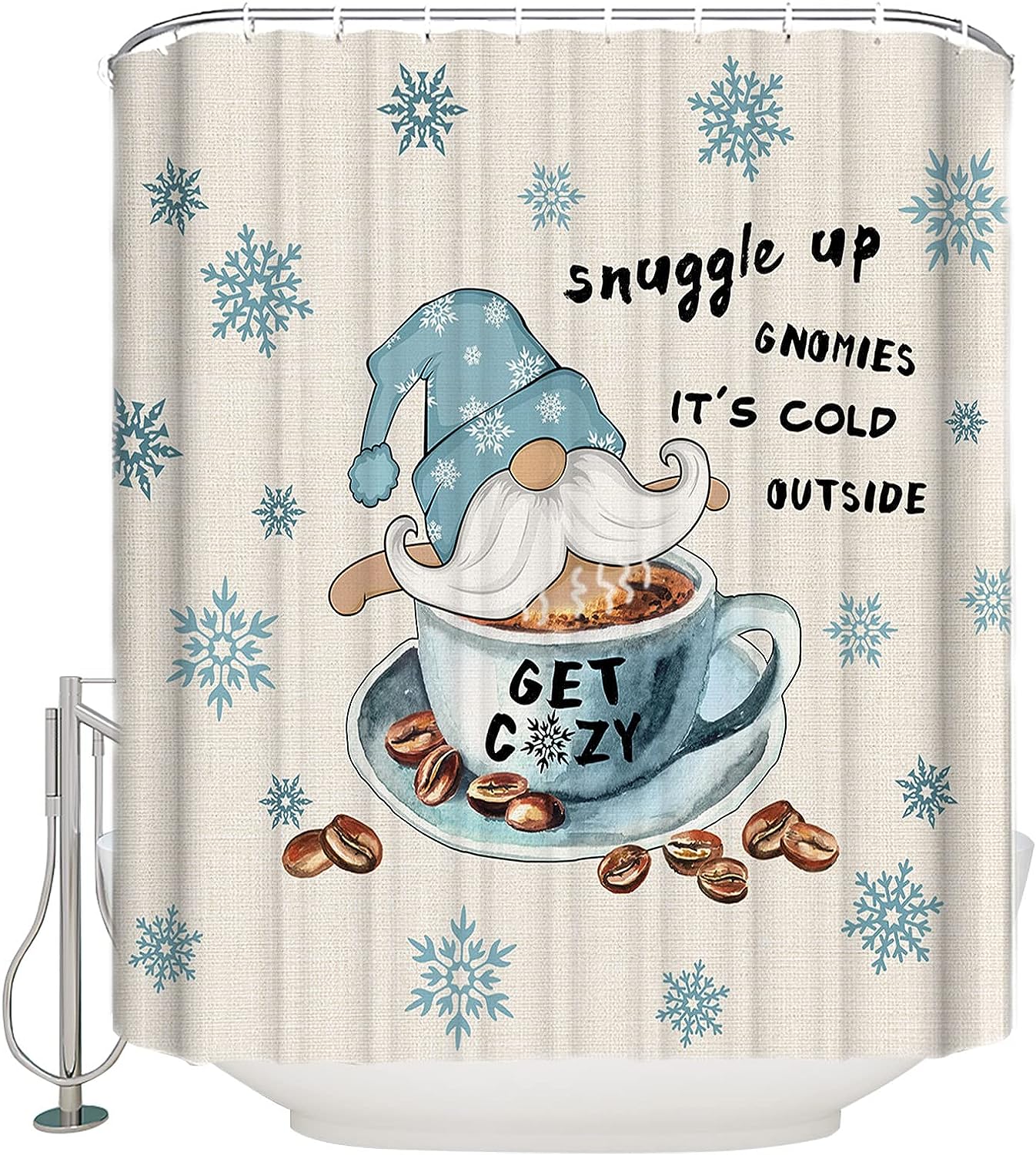 Snowflake Gnome Coffee Theme Shower Curtain By Arnecase Ideal For Winter Time Bathroom Decor