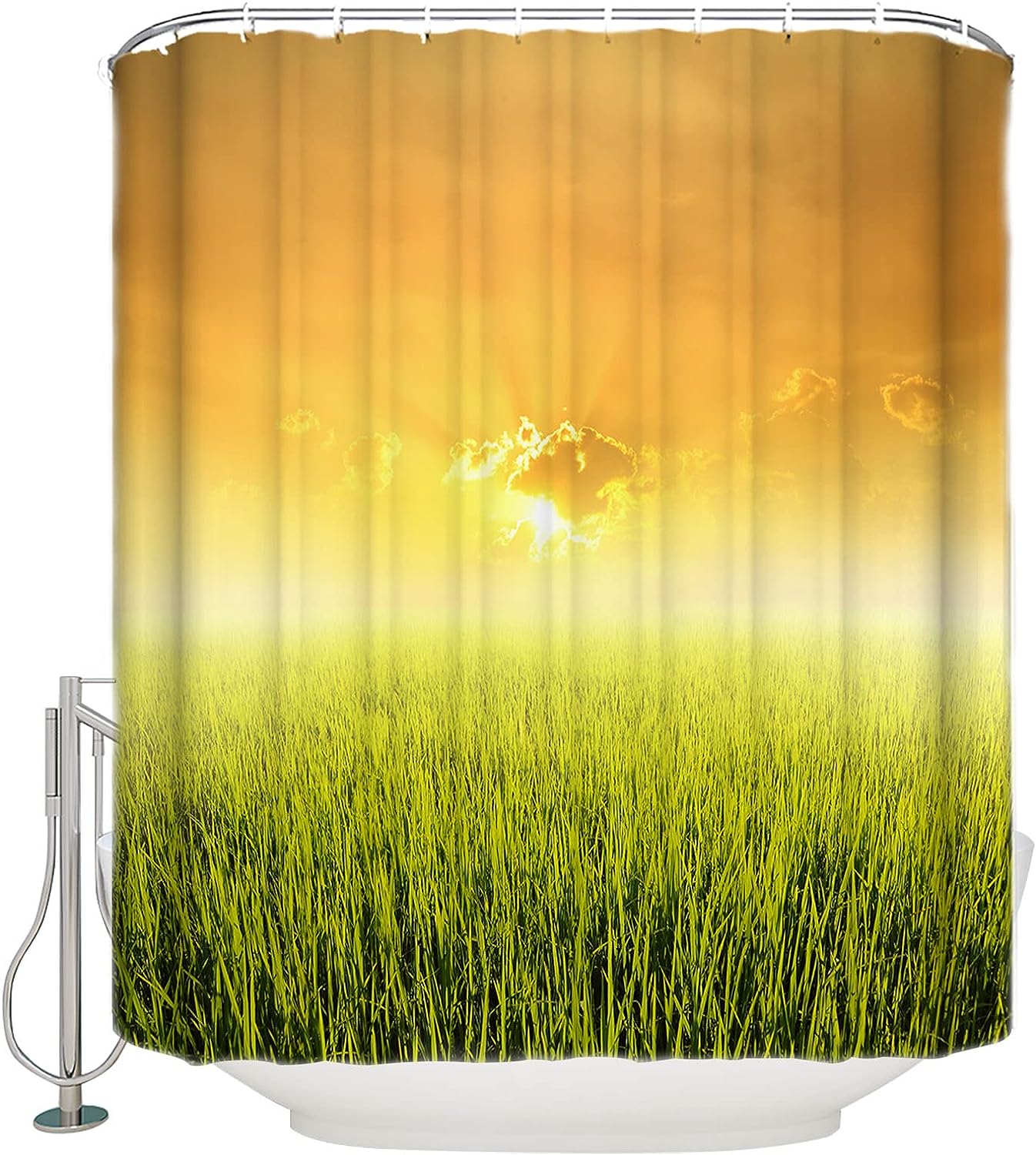Rustic Yellow Rice Field Farm And Sunset Country Sunlight Fabric Shower Curtain By Arnecase- Ideal For Bathroom Decor
