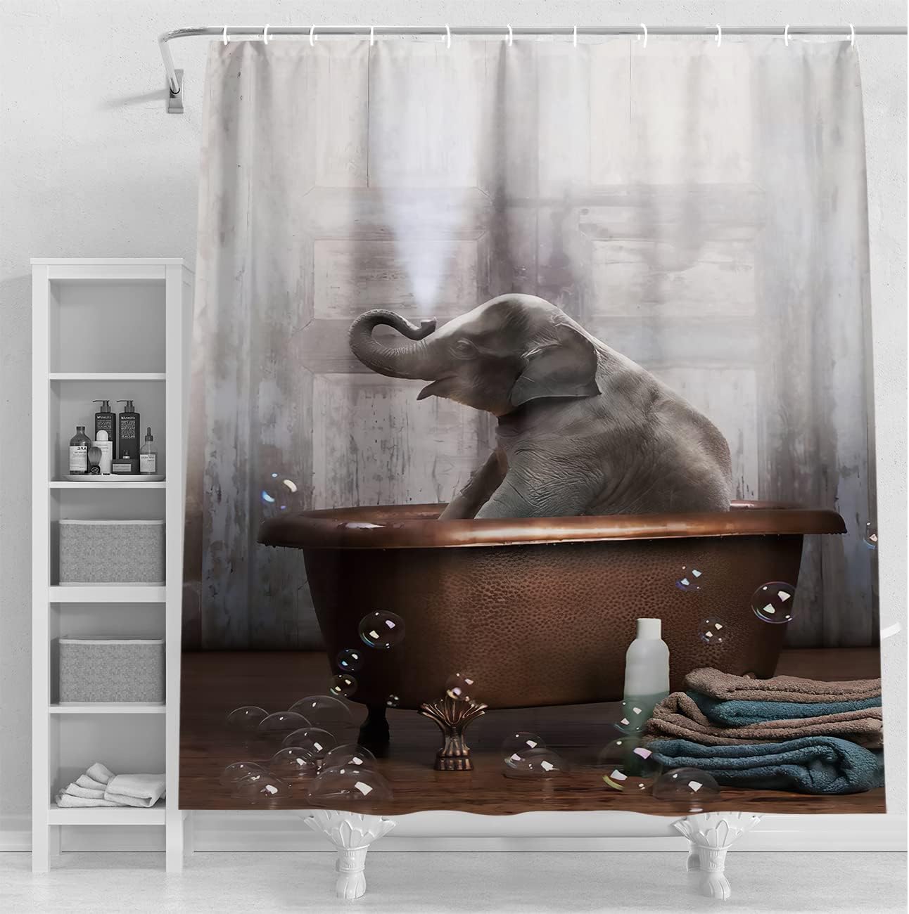 Elephant Herd In Nature Shower Curtain Wildlife Bathroom Decor Print