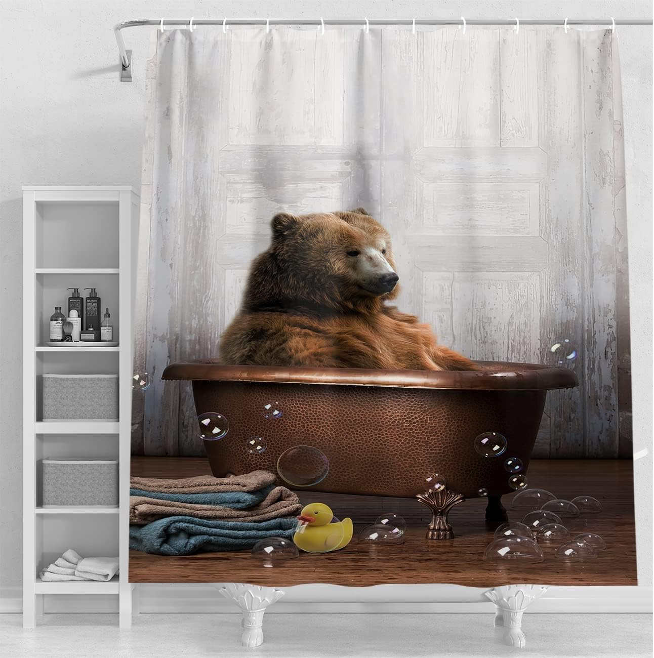 Cute Brown Bear Shower Curtain Animal Bathroom Decor
