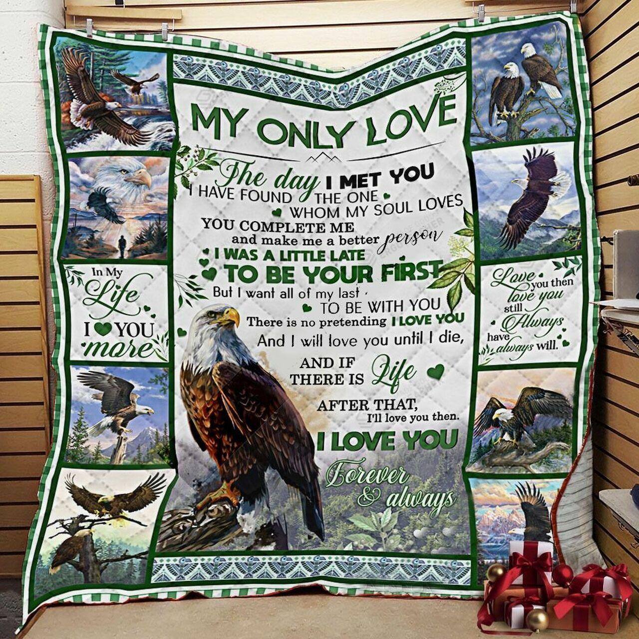 onalized Bald Eagle To My Love Fromband Wife The Day I Met You Quilt Blanket Greattomized G For Birthday C Thgiving Wedding Valent Day