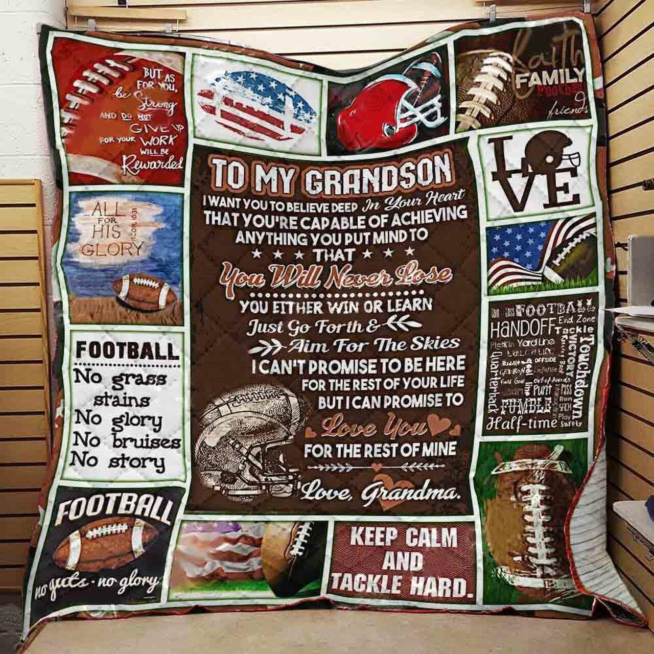 onalized American Football To My Gron From Grandma I Want You To Believe Quilt Blanket Greattomized G For Birthday C Thgiving