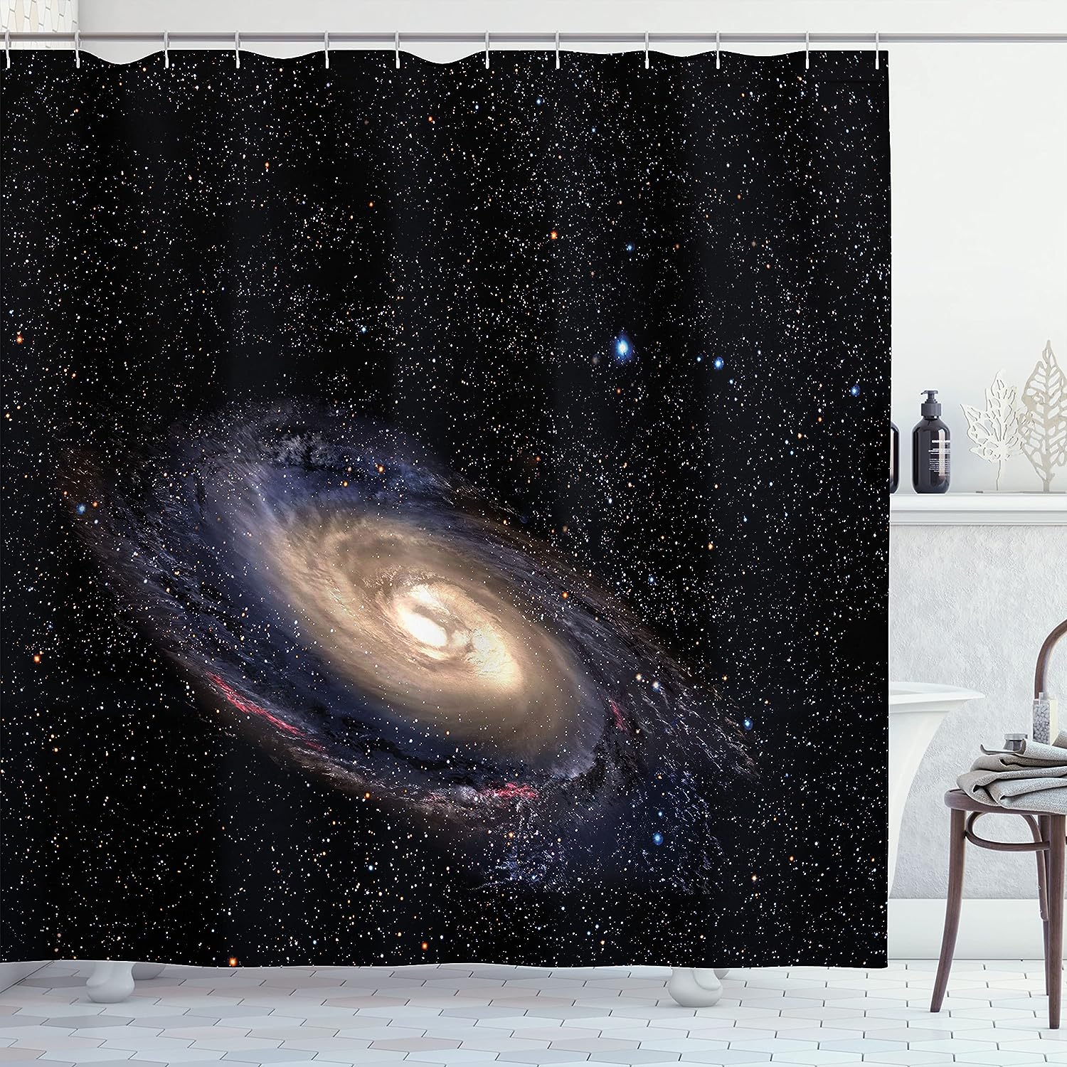 Spiral Universe Shower Curtain With Astronomy Theme For Deep Outer Space Bathroom Decor