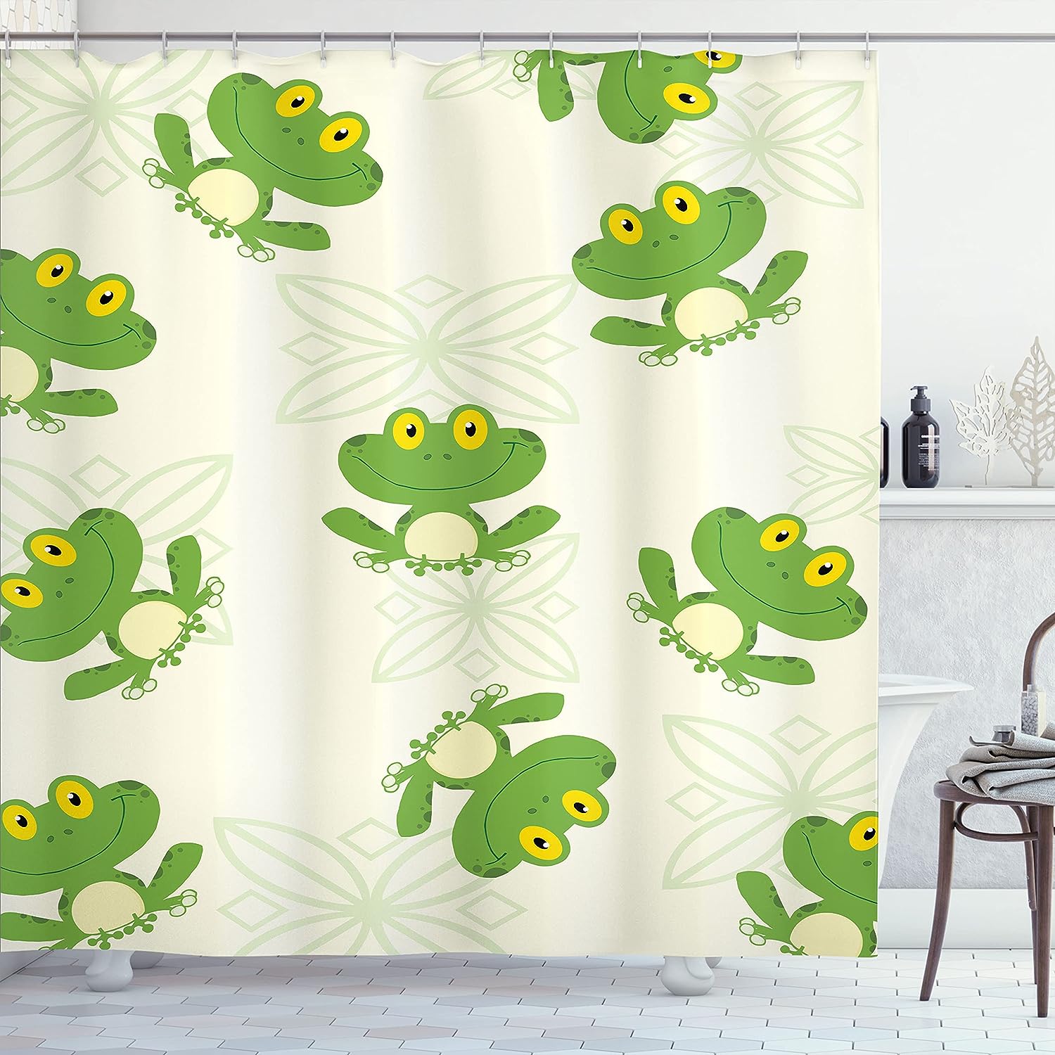 Smiling Happy Frogs Shower Curtain With Joyful Pattern For Bathroom Decor