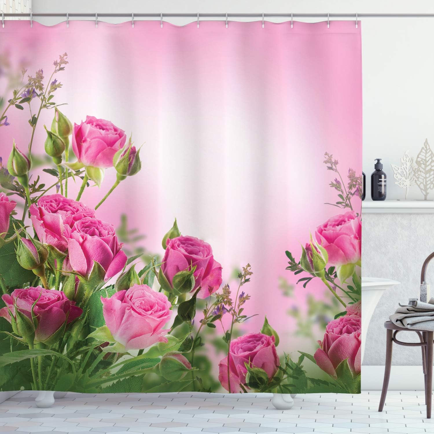 Ombre Roses And Buds Shower Curtain For Spring Season Bathroom Decor