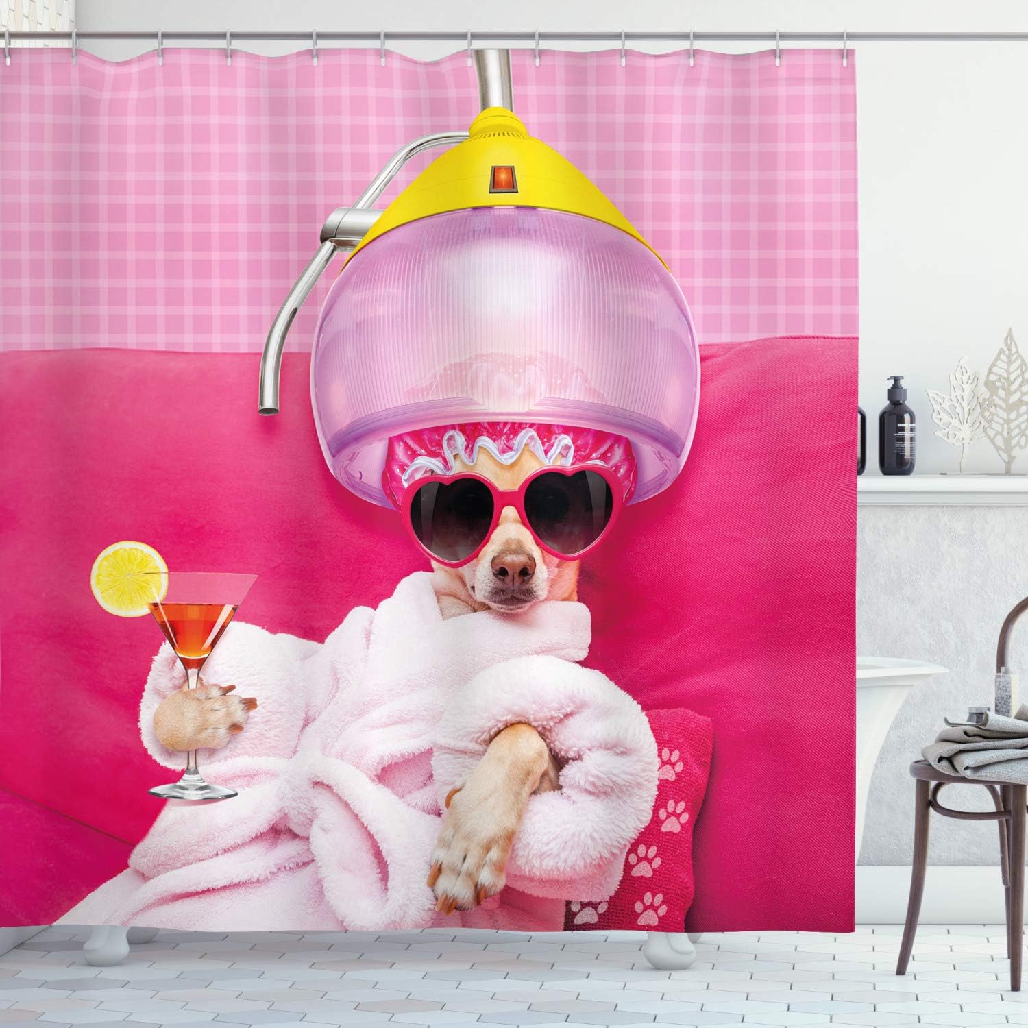 Spa Fashion Chihuahua Shower Curtain With Cute Puppy Print For Bathroom Decor