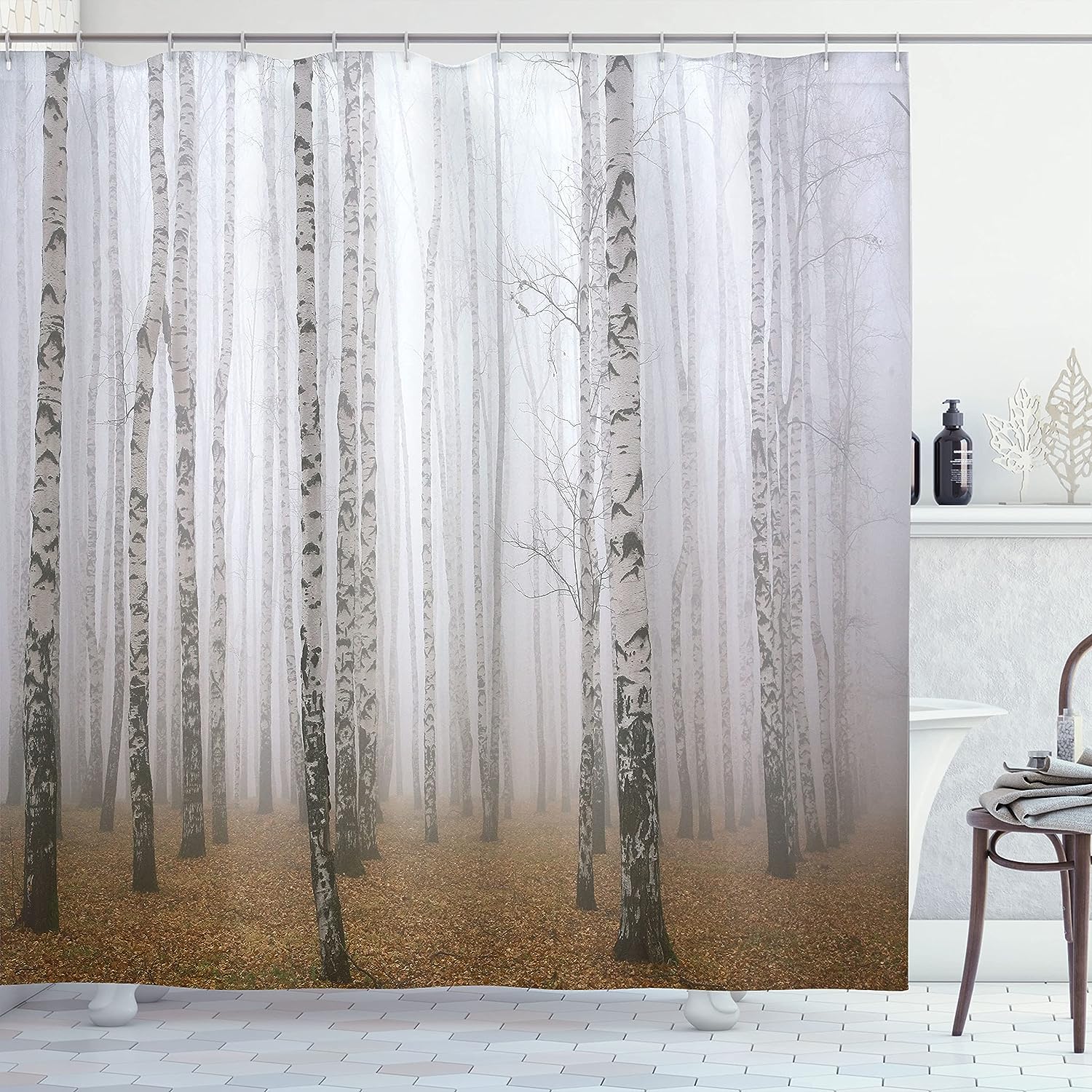 Calm Autumn Birch Grove Shower Curtain With Flora Nature Picture For Bathroom Decor