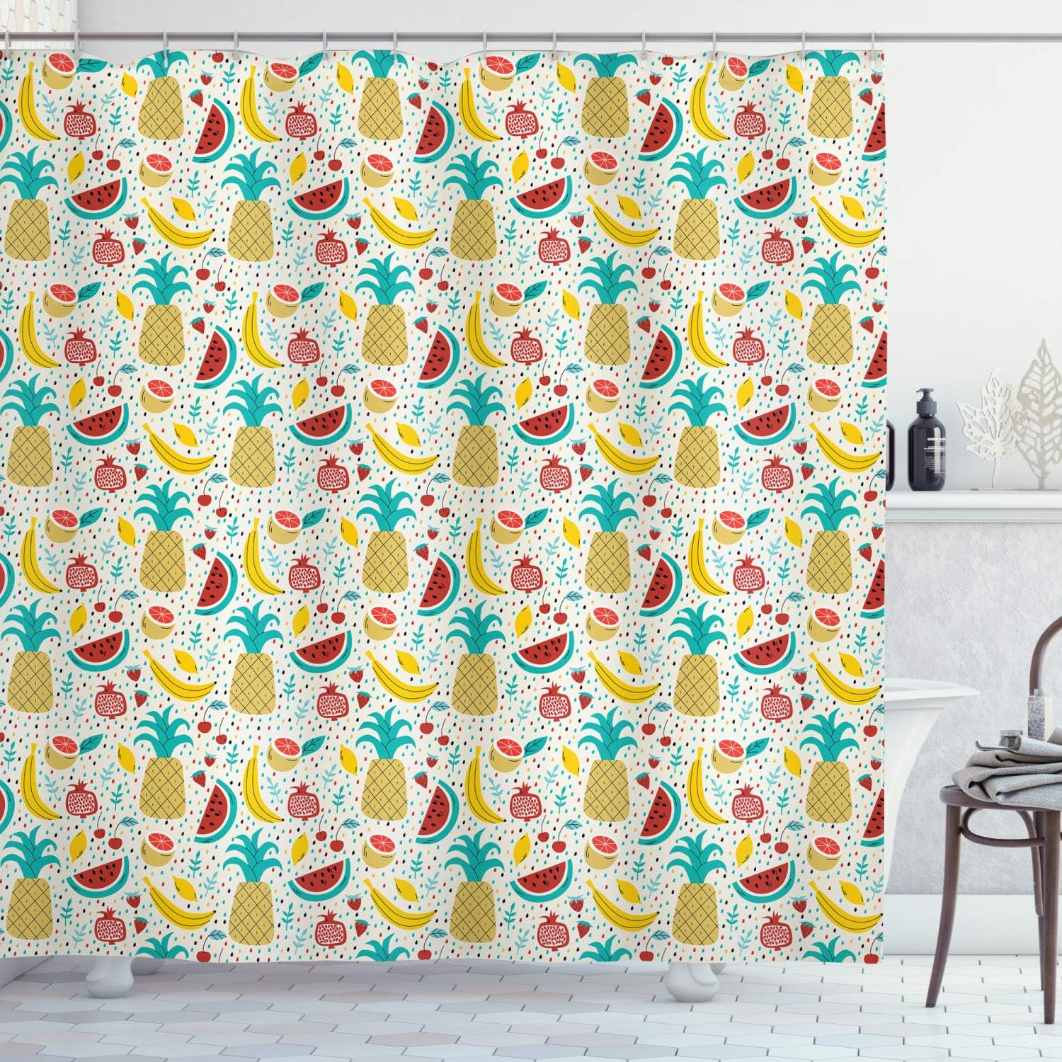 Fruits Abstract Graphic Shower Curtain For Kitchen And Bathroom Decor