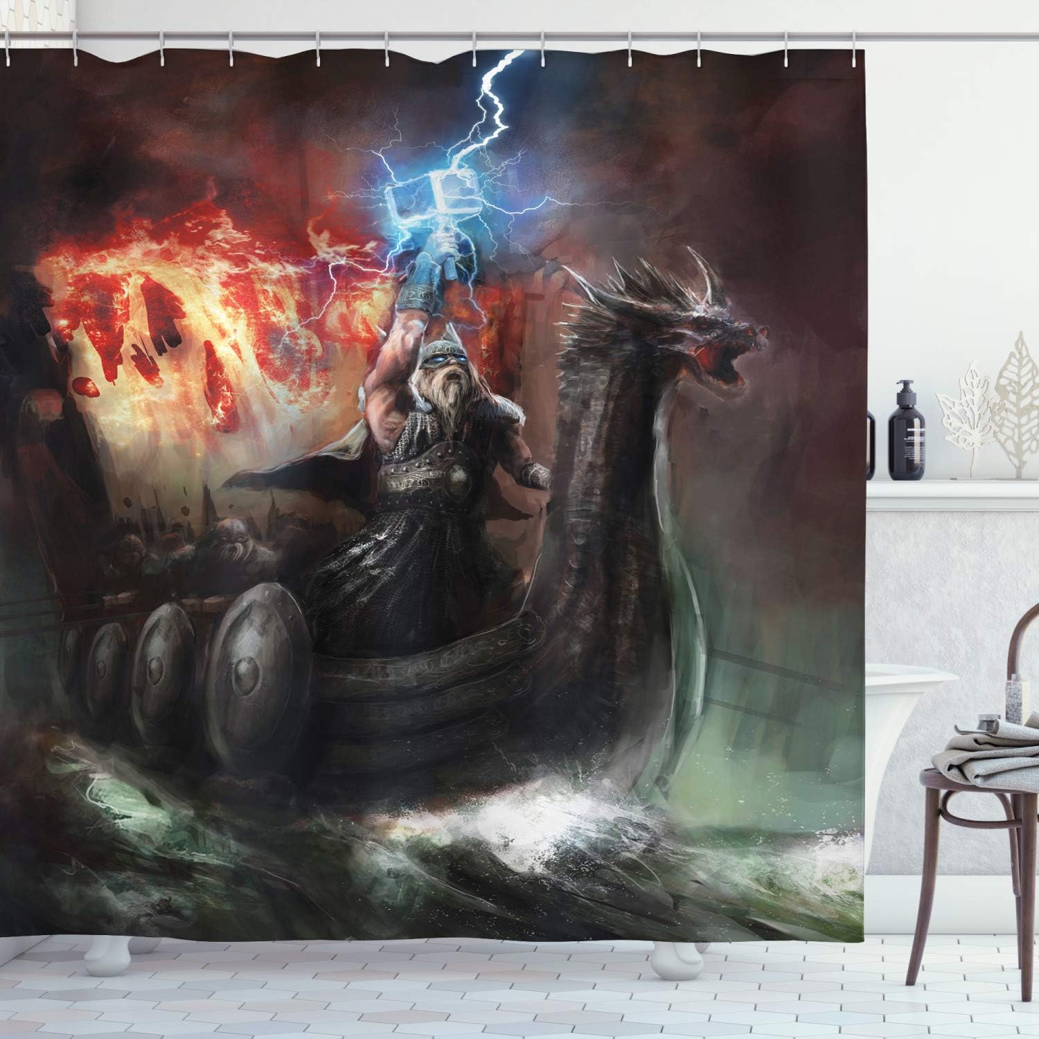Imaginary Vikings Wrath Royal Boat Shower Curtain, Bathroom Curtain