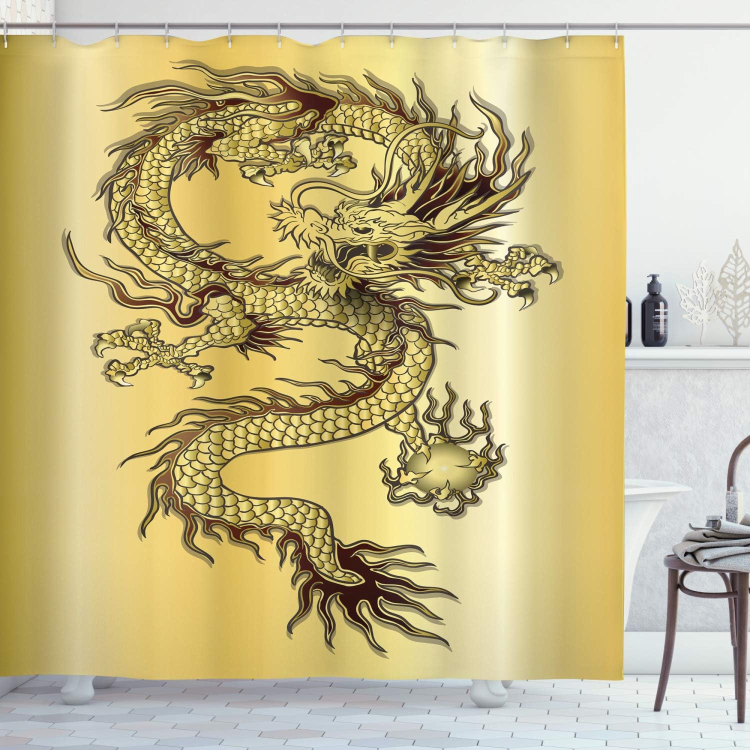Chinese Snake Dragon Theme Shower Curtain, Cloth Bathroom Decor
