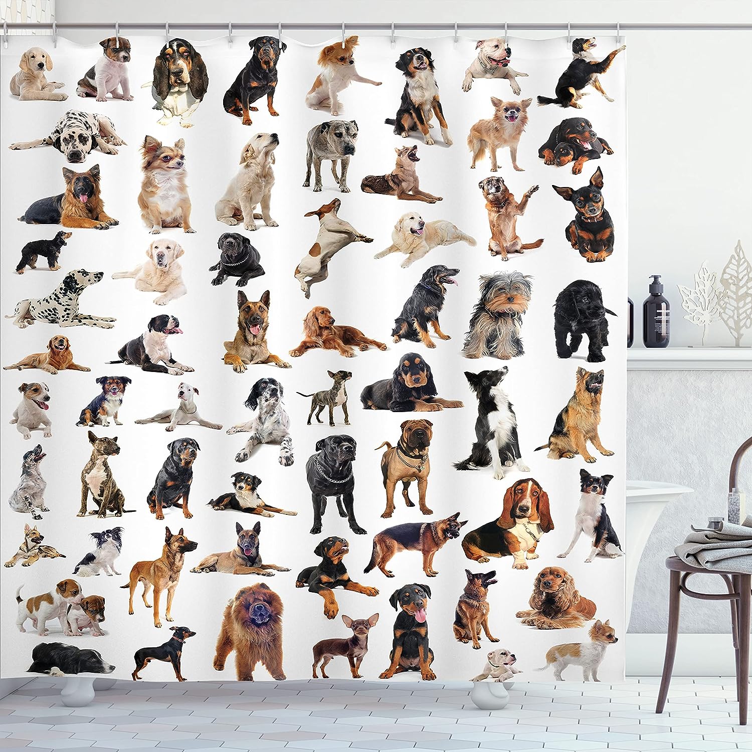 Composite Dog Picture Shower Curtain, Cloth Bathroom Decor, Long