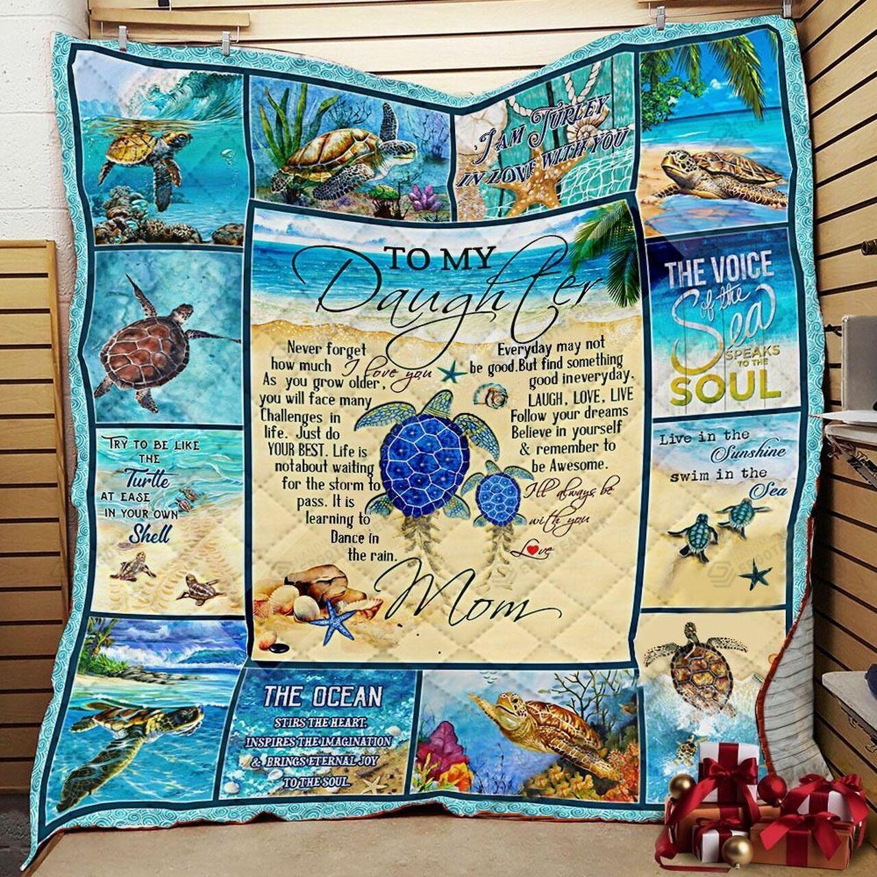 onalized Turtle To My Daughter From Mom Never Forget How Much I Love You Quilt Blanket Greattomized G For Birthday C Thgiving