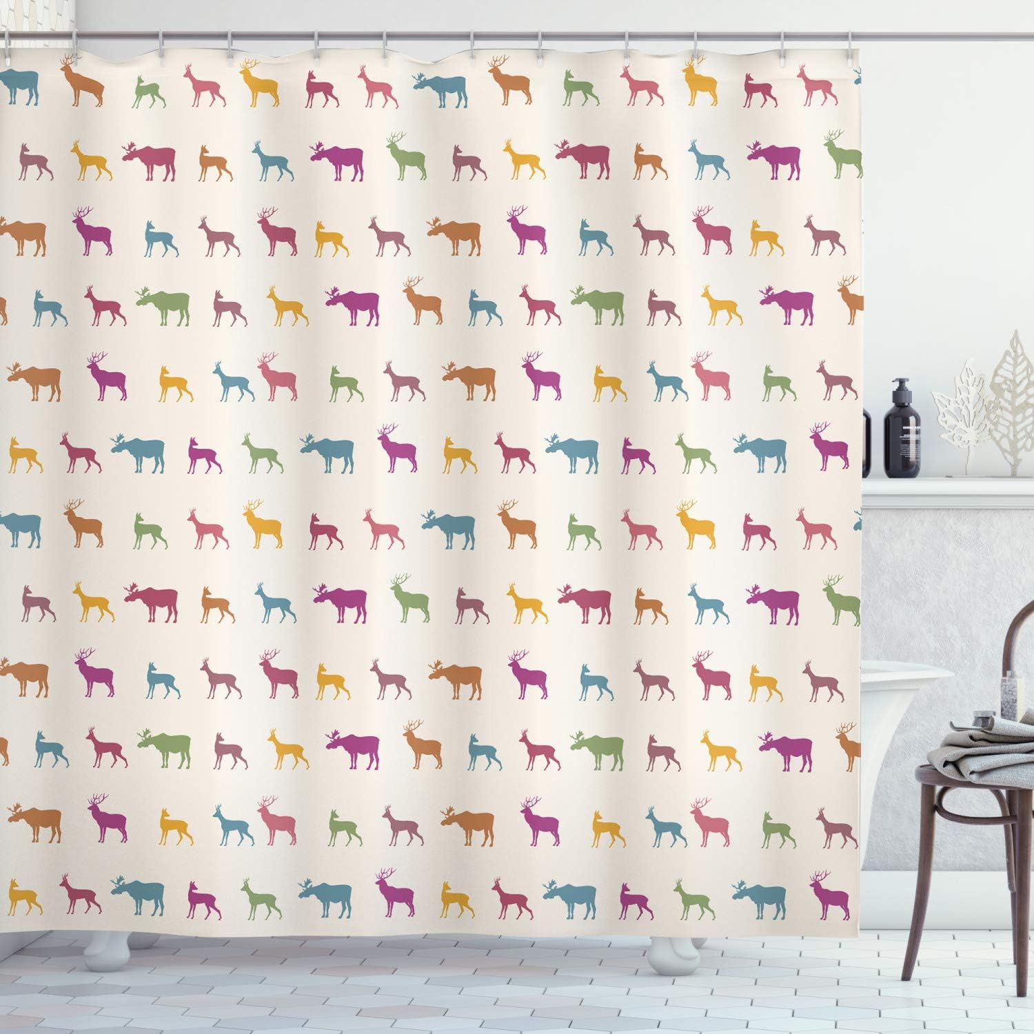 Colorful Wildlife Animal Pattern Shower Curtain, Cloth Bathroom Decor