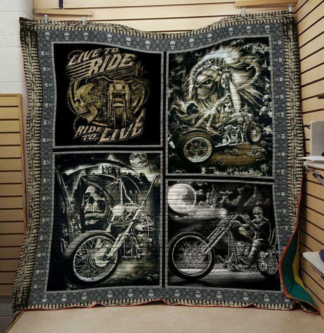 Live To Ride Motorcy Quilt Blanket Quilt