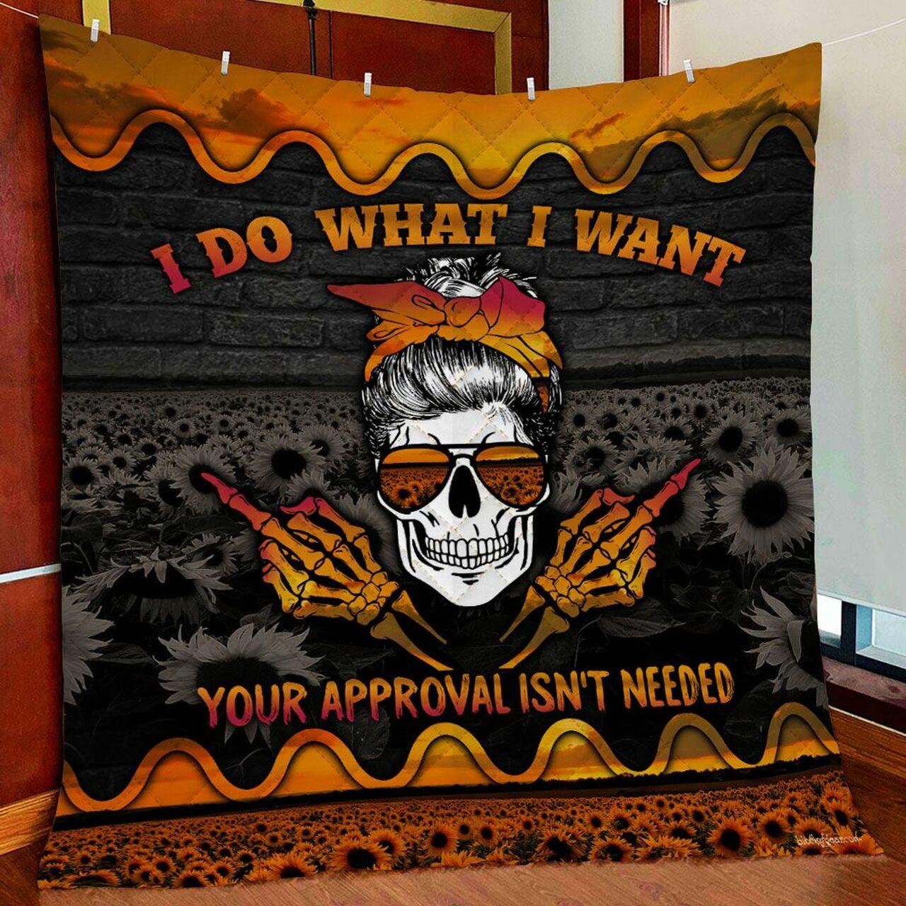 Skull Lady I Do What I Waunflower Quilt Blanket