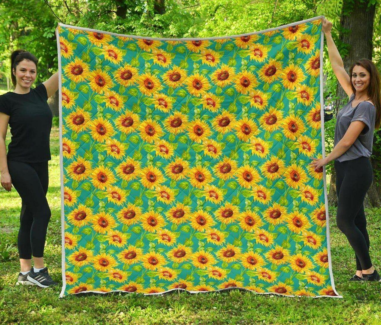 Teal Watercolunflower Cl17100607Mdq Quilt Blanket