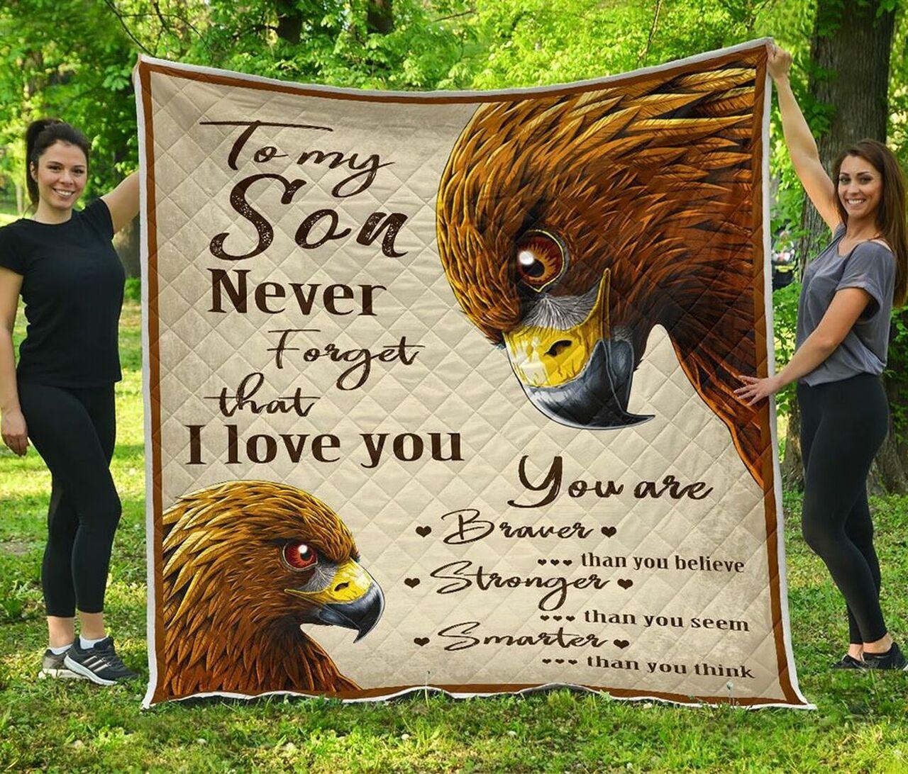 onalized Eagle To on From Mom Dad Never Forget That I Love You Quilt Blanket Greattomized G For Birthday C Thgiving