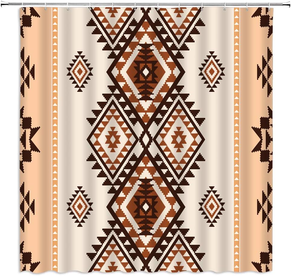 Southwestern Native American Ethnic Navajo Abstract Geometric Tribal Vintage Shower Curtain For A Rustic Bathroom Decor