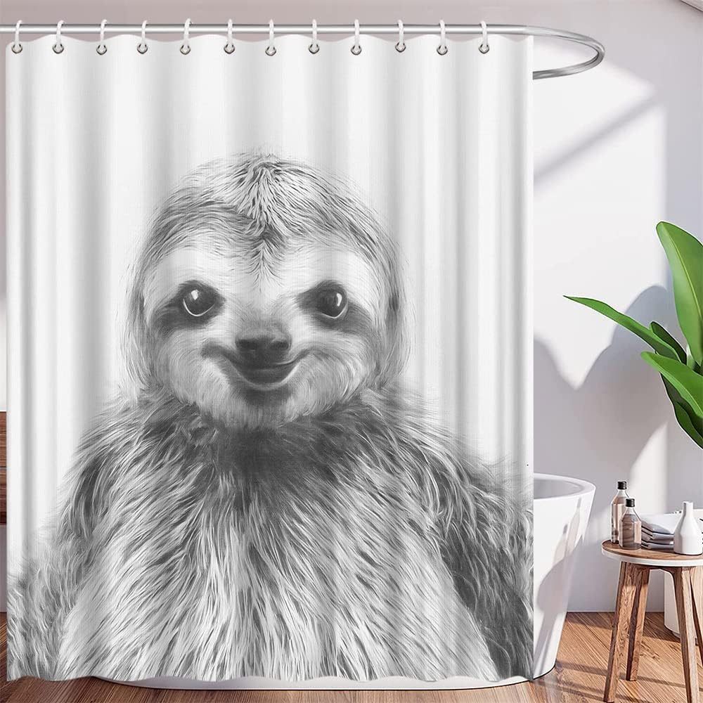 Smiling Sloth City Sketch Shower Curtain Funny Animal Pattern For Cute Bathroom Decor With Quick Dry Fabric