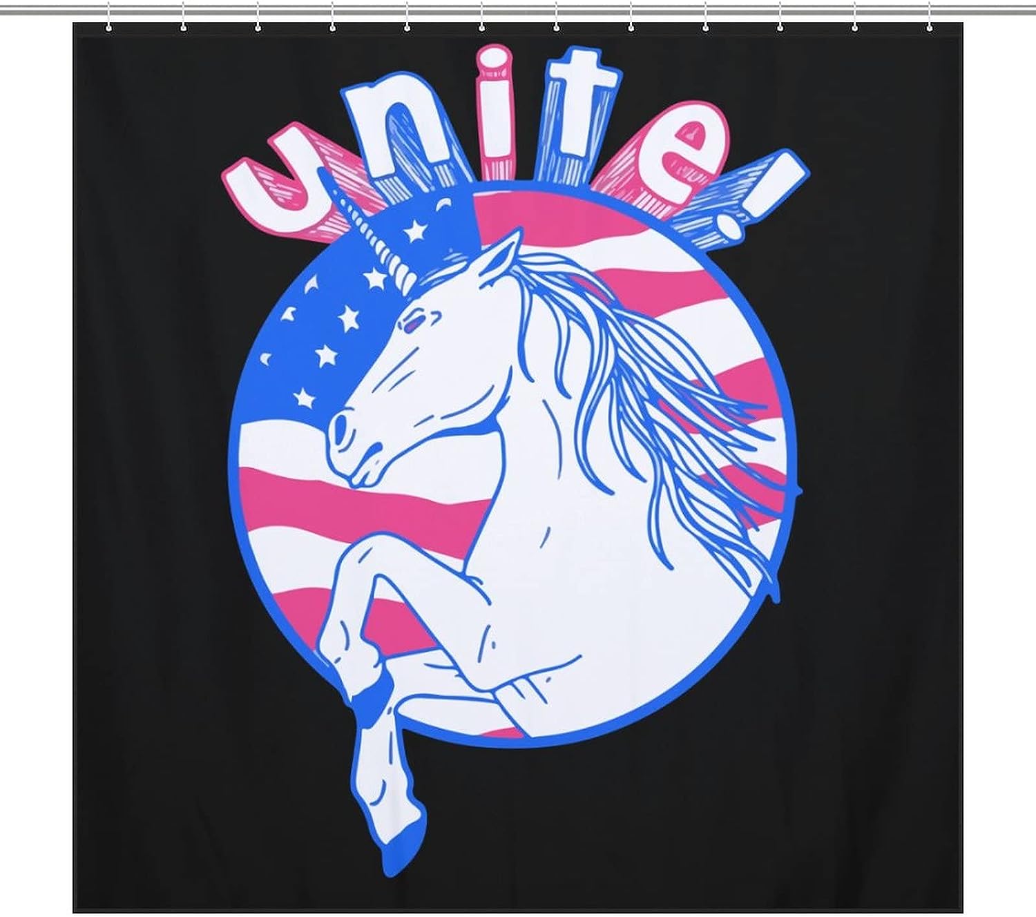Cute American Flag Unicorn Shower Curtain Perfect For Kids Bathroom Decor