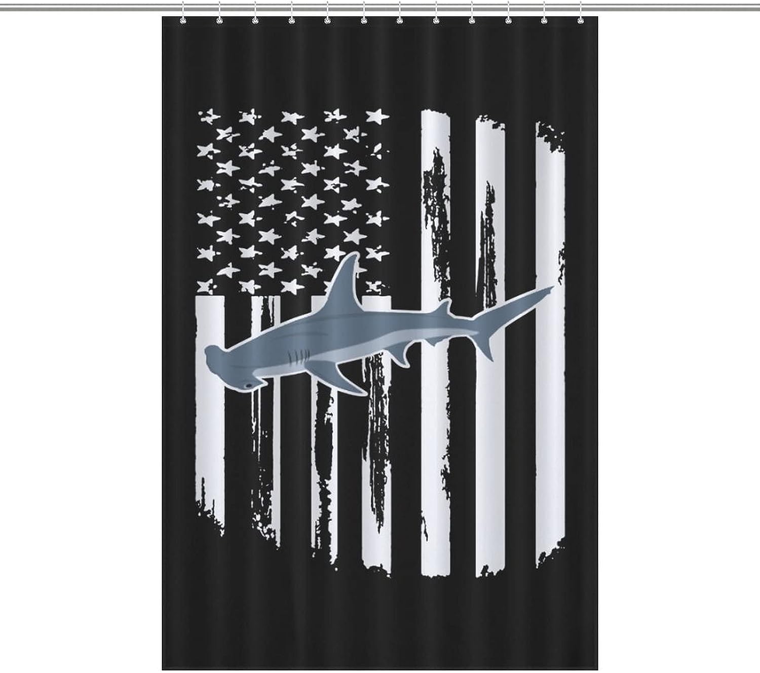 Funny Modern American Flag Hammerhead Shark Shower Curtain For A Creative Bathroom Decor