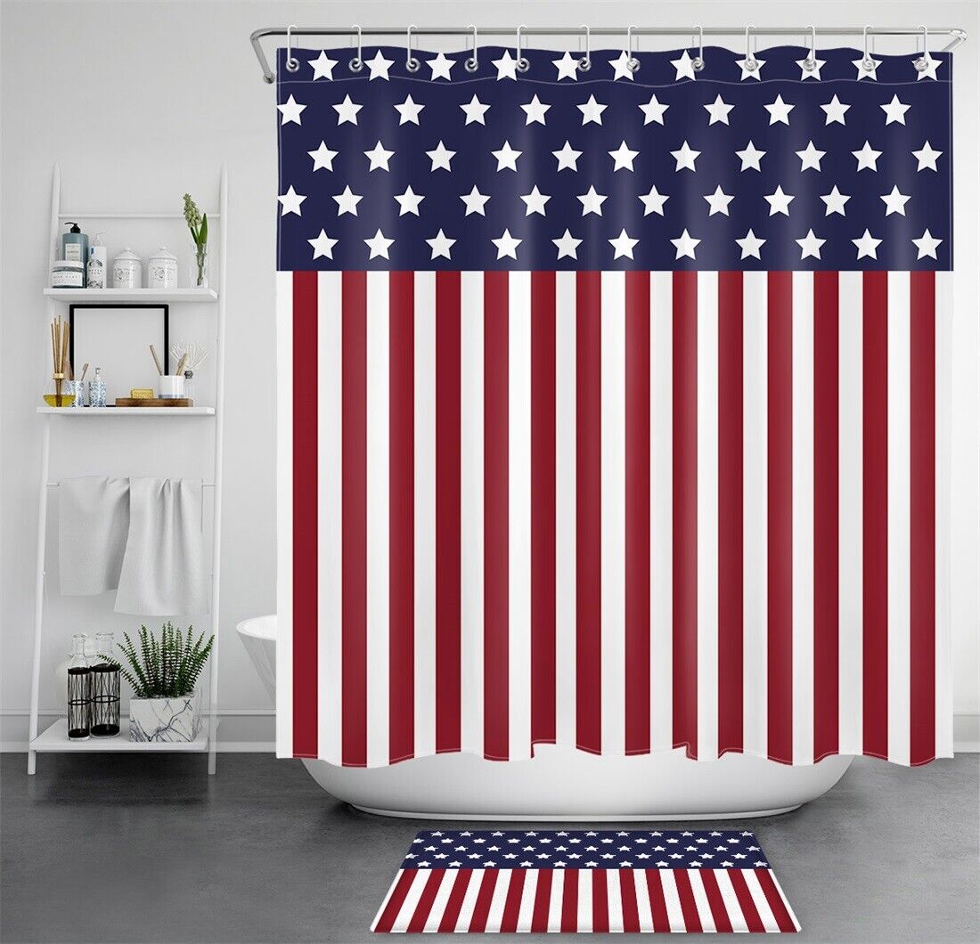 Patriotic Usa Stars And Stripes Waterproof Shower Curtain Perfect For A Military Home Decor
