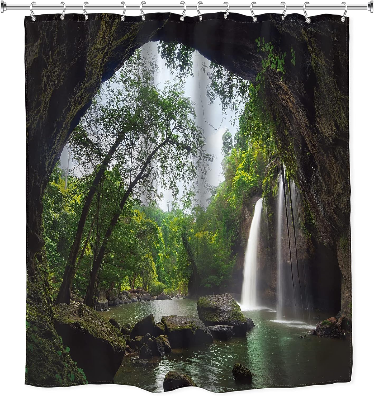 Rustic Scenic Waterfall Shower Curtain For A Nature-Inspired Bathroom Decor