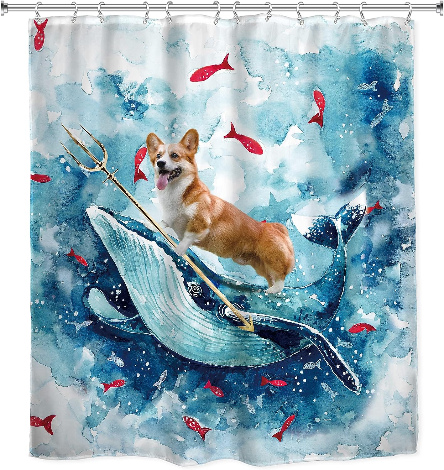 Cute Riding Whale Kids Shower Curtain With Colorful Watercolor For A Nautical Bathroom Decor