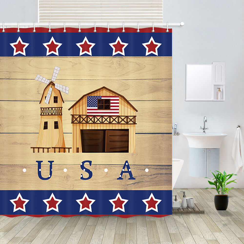Fabric American Farm And Stars Bathroom Shower Curtain For A Rustic Bathroom Decor