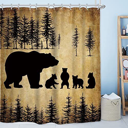 Rustic Bear Shower Curtain Perfect For A Cabin Wildlife Bathroom