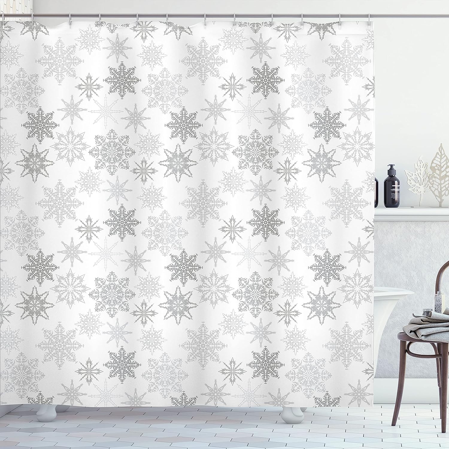 Icy Crystals Shower Curtain Bathroom Decor In Grey White, Home Decor