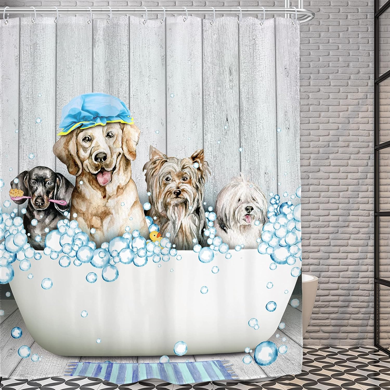 Cute Naked Dog In A Bathtub Shower Curtain For A Rustic Farmhouse Bathroom Decor
