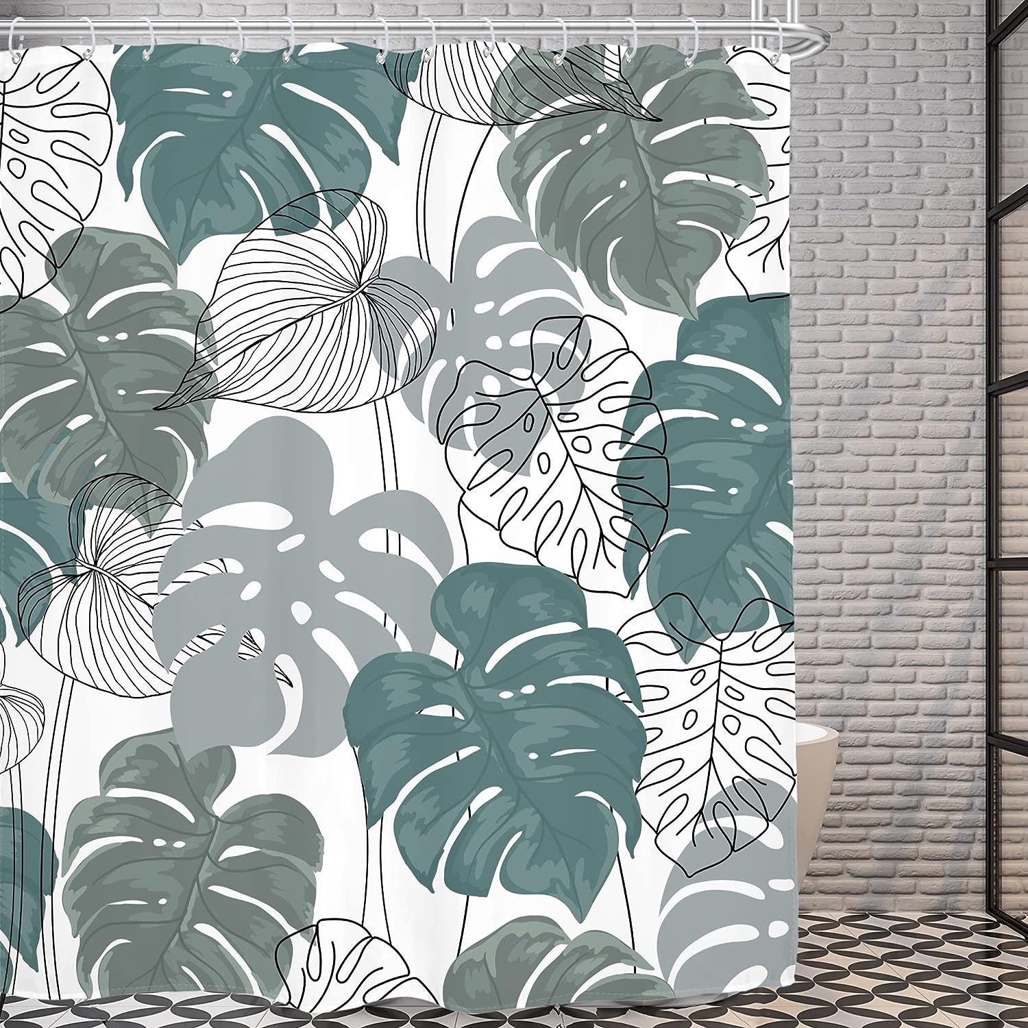 Green Tropical Monstera Leaf Shower Curtain For A Minimalist Bathroom Decor