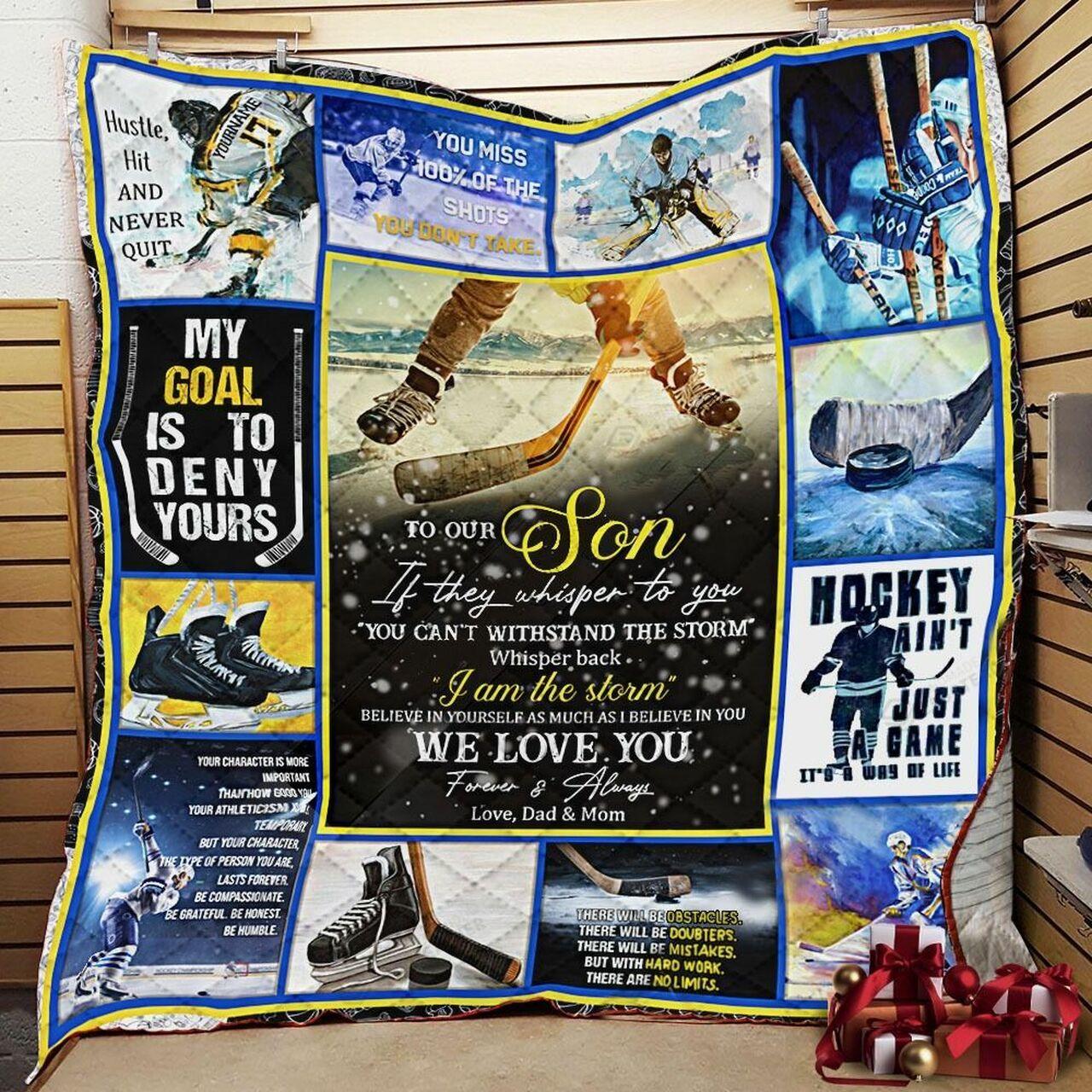 onalized Ice Hockey To on From Dad Mom If They per To You Quilt Blanket Greattomized G For Birthday C Thgiving