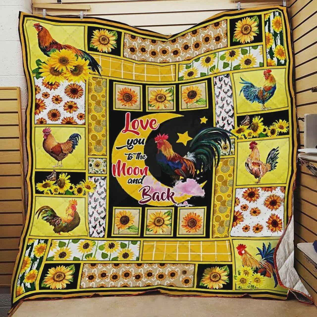 Chickunflower I Love You To The Moon And Back Quilt Blanket Greattomized Blanket G For Birthday C Thgiving