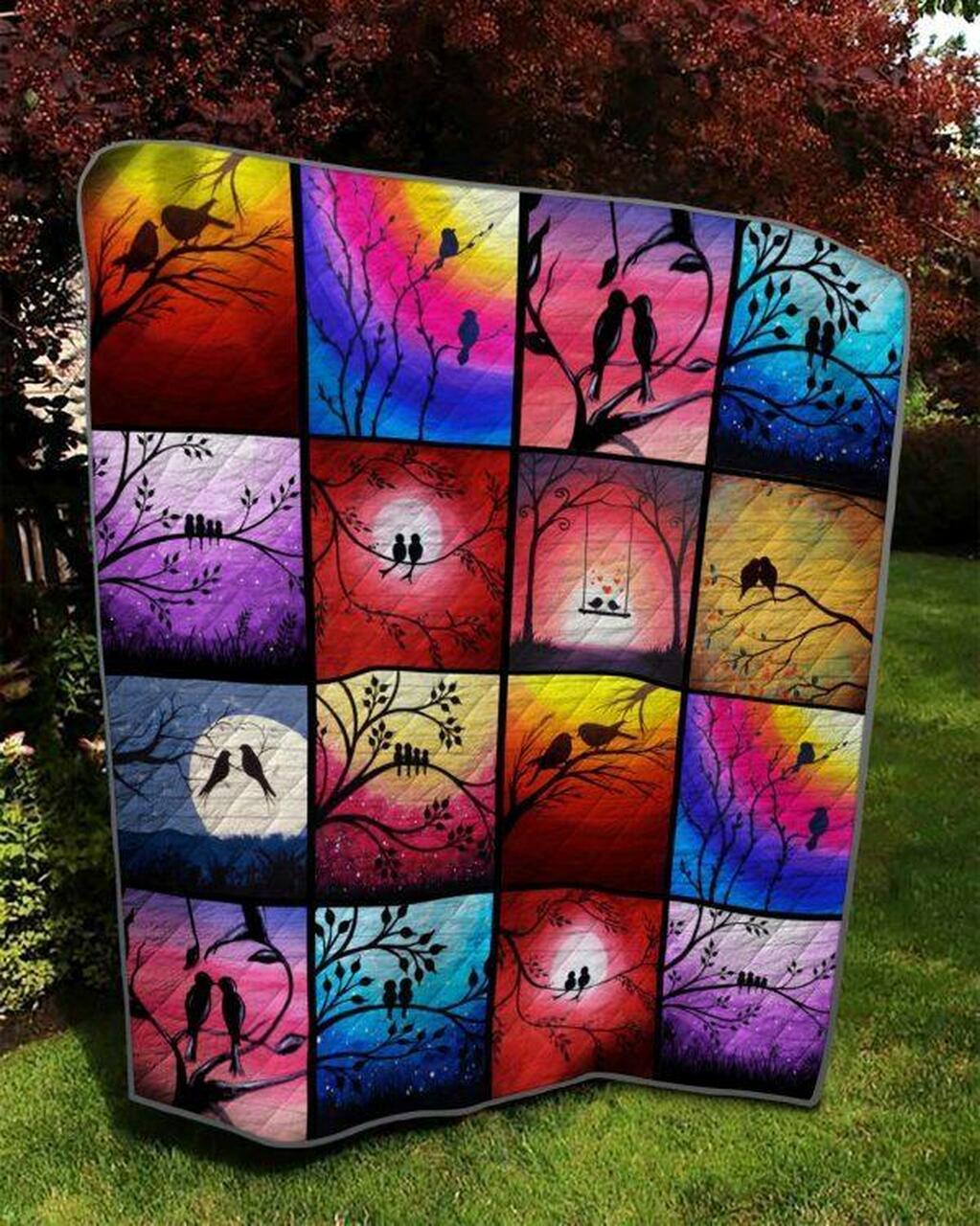 Love Couple Bird On The Tree Quilt Blanket Quilt