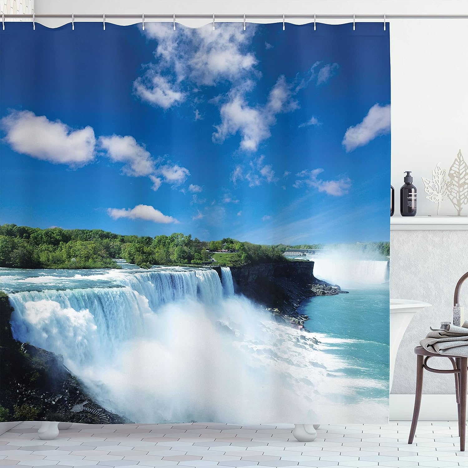 Powerful Niagara Waterfalls Shower Curtain, Dreamy Wild Space Photo Cloth Fabric Bathroom Decor
