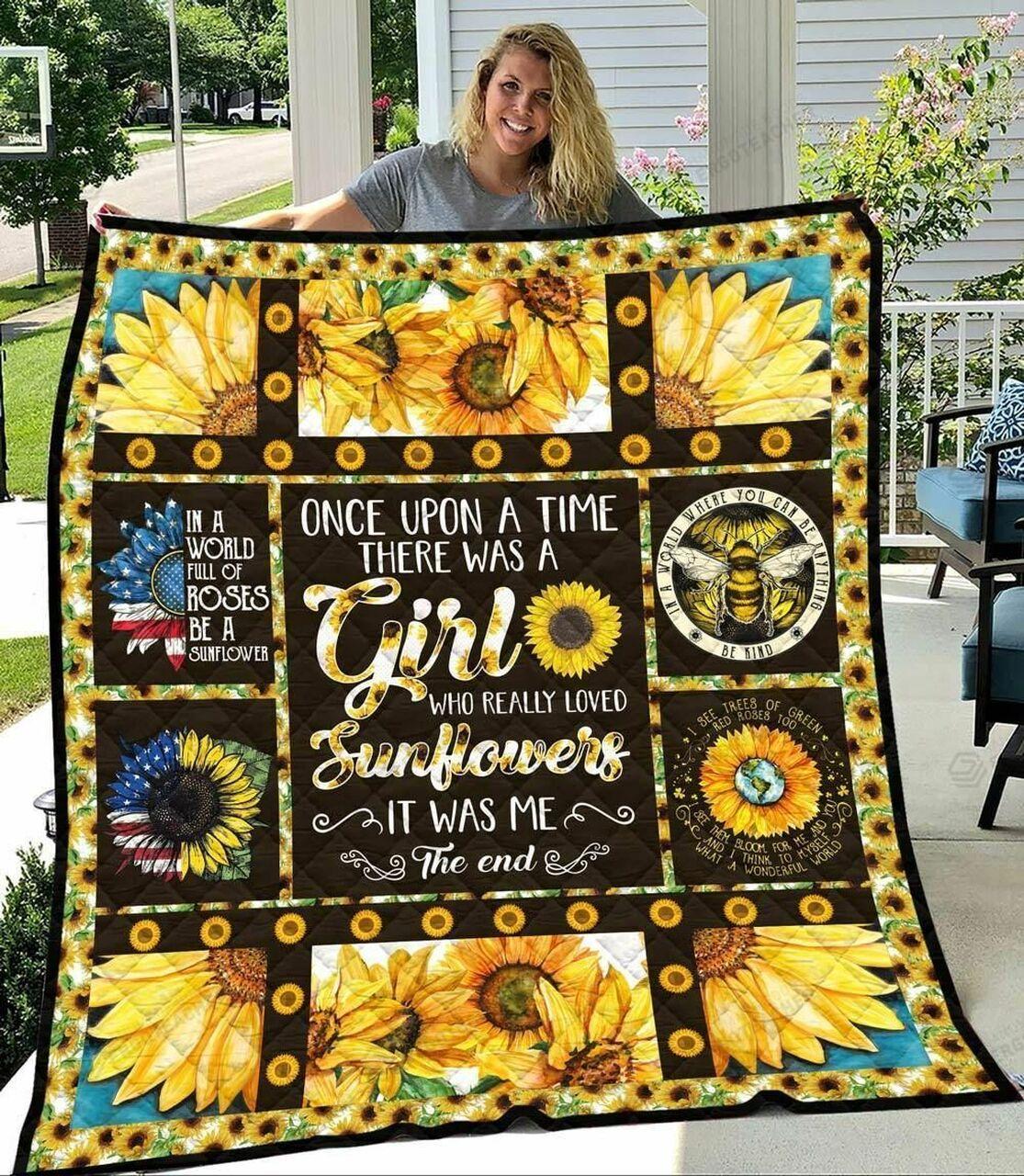 There A Girl Who Really Lovunflo Quilt Blanket Greattomized Blanket G For Birthday C Thgiving