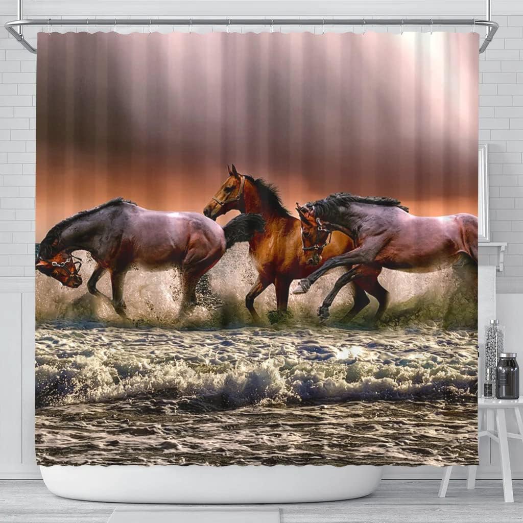 Horse Painting Print Shower Curtain Animal Lover Bathroom Decor