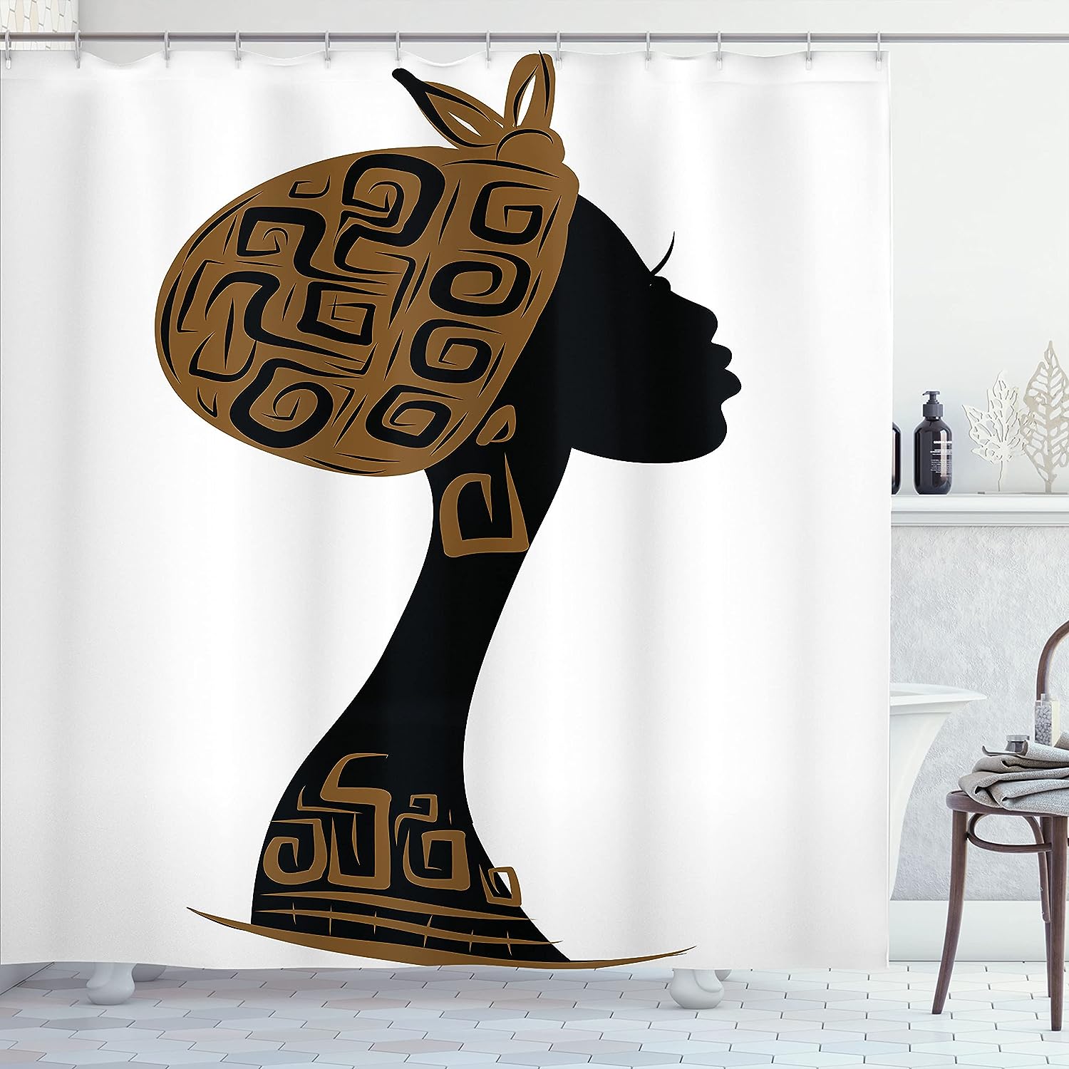 Face Profile Silhouette Shower Curtain African Woman Bathroom Decor