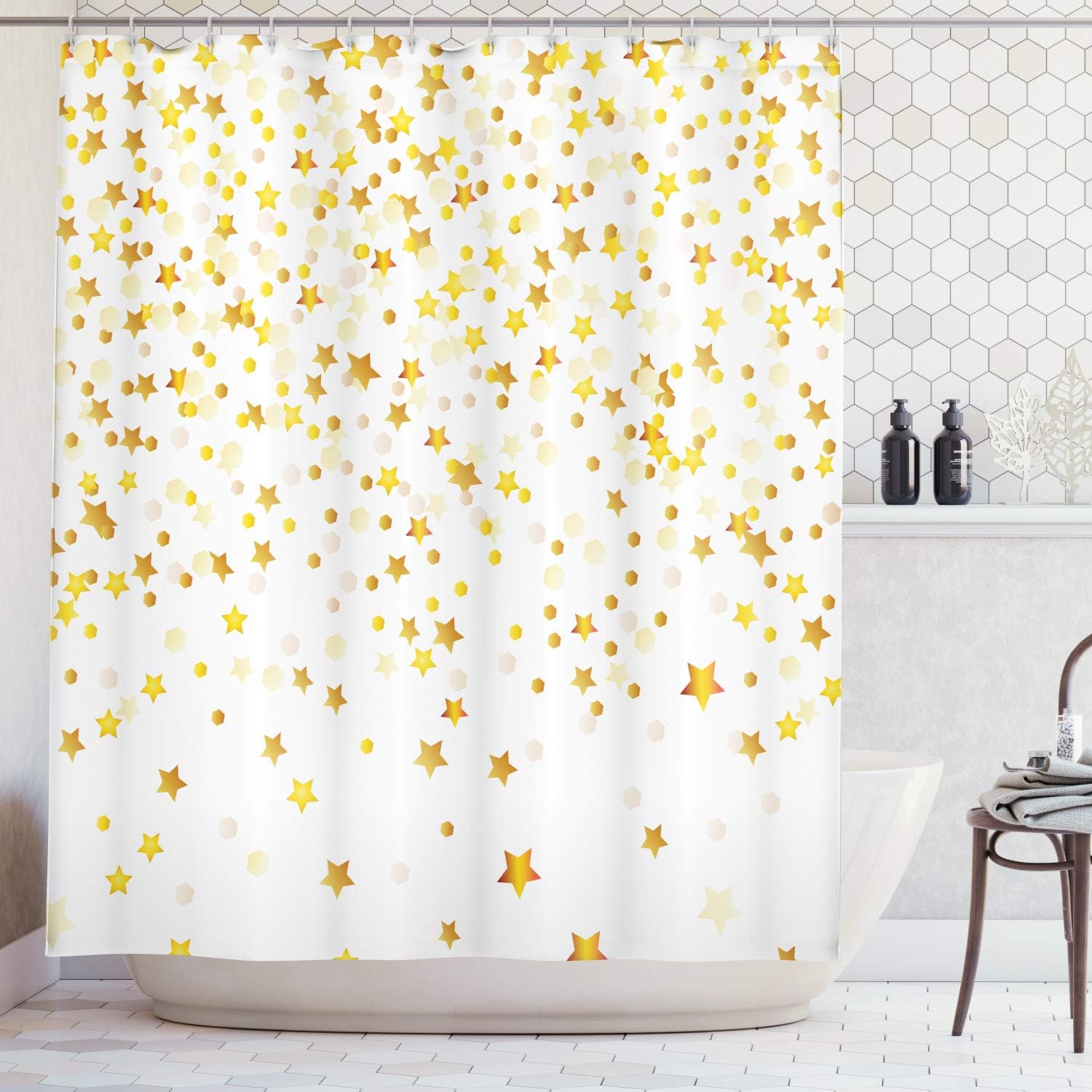 Sparsed Stars & Spots Geometric Shower Curtain Fanciful Bathroom Decor